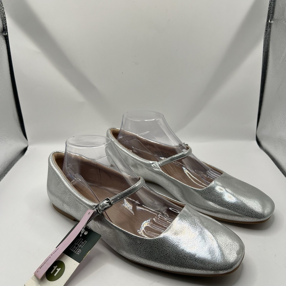 Wild Fable Elsa Mary Jane Flat Sz 11 Silver Metallic Cushioned Balletcore Y2K